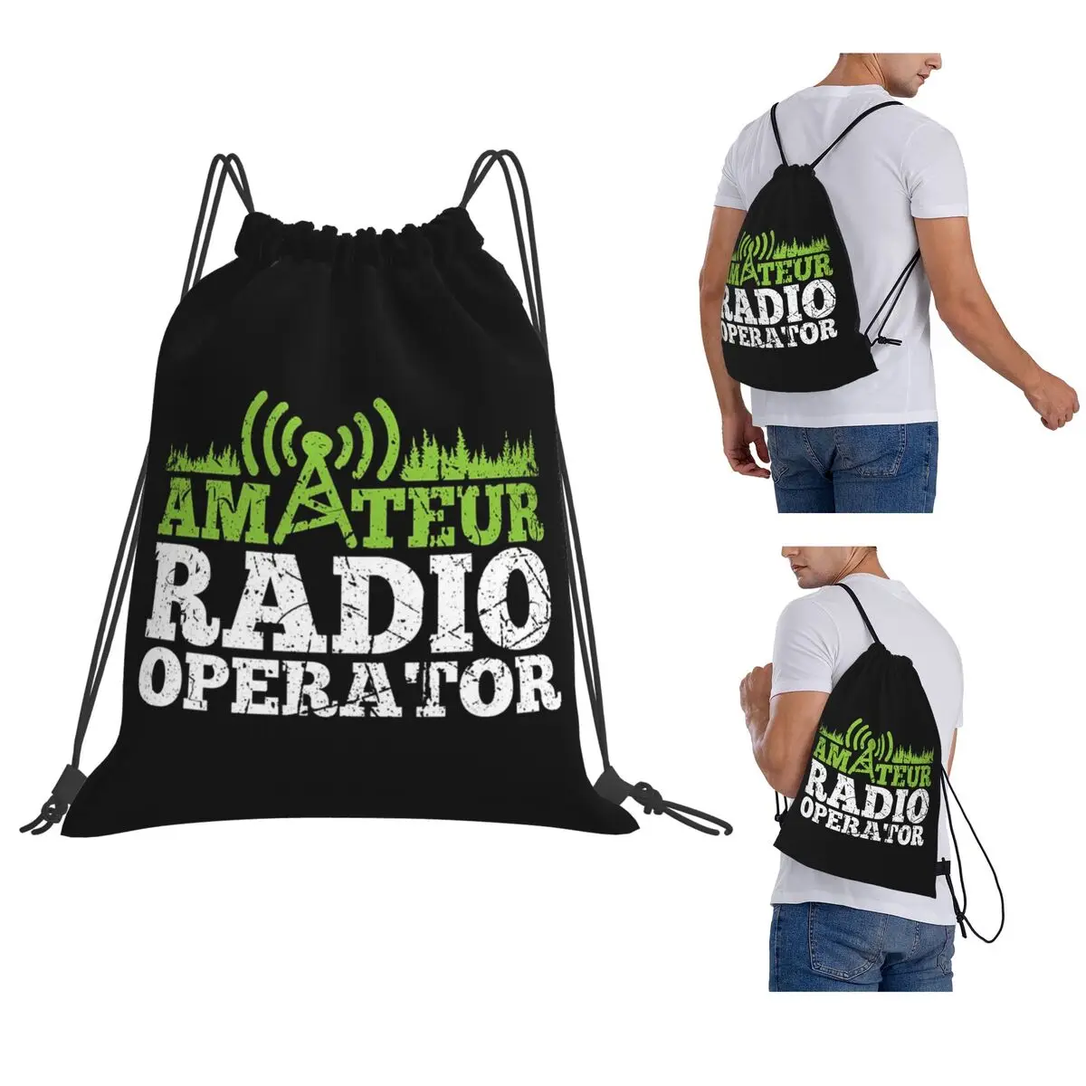 

Amateur Radio Operator Ham Radio Grunge Backpacks Multi-function Drawstring Bags Sundries Bag Book Bags for Man Woman School