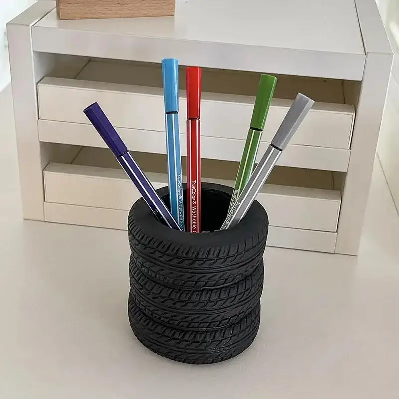 Tire-Shaped Pen Holder Creative Desk Organizer Multifunctional Desktop Storage Cup Unique Office Stationery for Pens Markers