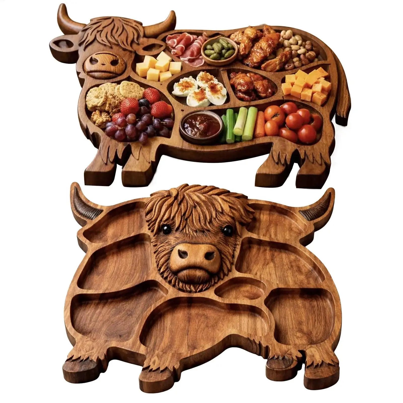 

Highland Cattle Wood Board Cow Charcuterie Board Wooden Food Tray Cow Food Platter Appetizer Board Snack Fruit Meat Board