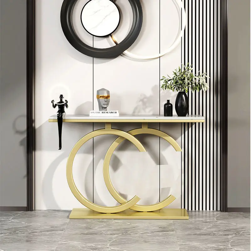 Entrada de mármore parede moderna simples vista final mesa sala estar corredor decoração