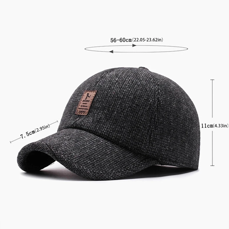 Hunting Ear Protection Peaked Caps Winter Autumn Men Wool Hat with Earflap Warm Baseball Cap Hiking Climbing Gorras Casquette 