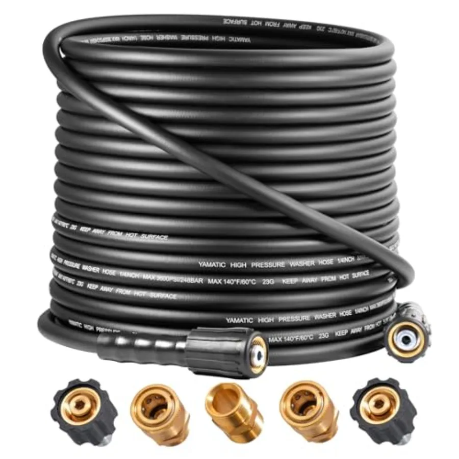 

Pressure Washer Hose For Power Washer 50Feet X 1/4" Kink Resistant Heavy Duty Power Washer Extension Replacement Hose With M22-