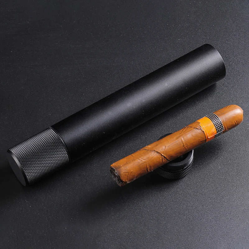 

20.8CM*3.2CM Three-In-One Zinc Alloy Cigar Tube With Cigar Holder,Multifunctional Cigar Moisturizing Tube,Black Cigars Pipe