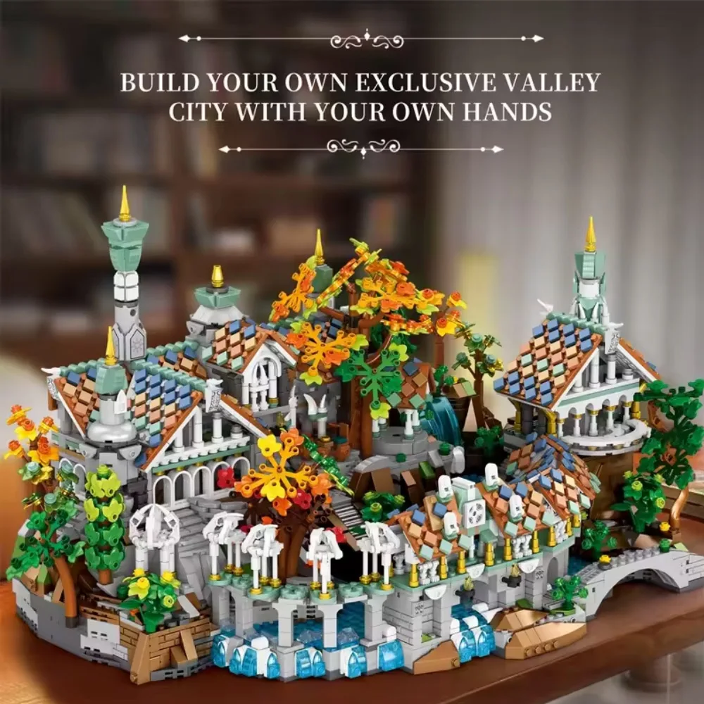 Conjuntos de construção de castelo medieval de filme Rivendell, kit de modelo de blocos de tijolos de montagem de construção modular de cidade, brinquedos presentes para crianças e adultos 4406 peças