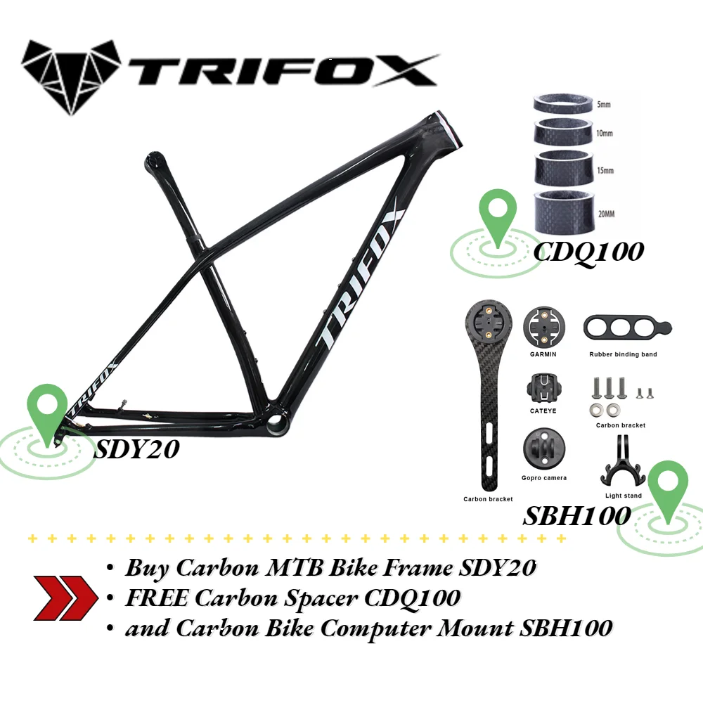 

TRIFOX Buy Carbon MTB Bike Frame SDY20 FREE Carbon Spacer CDQ100 and Carbon Bike Computer Mount SBH100