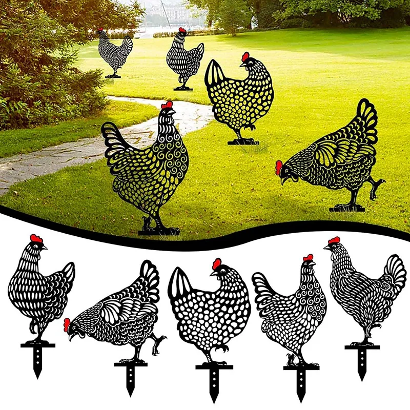 庭の装飾のためのアクリル鶏のシルエット,庭の彫像,ヤード,芝生,5個