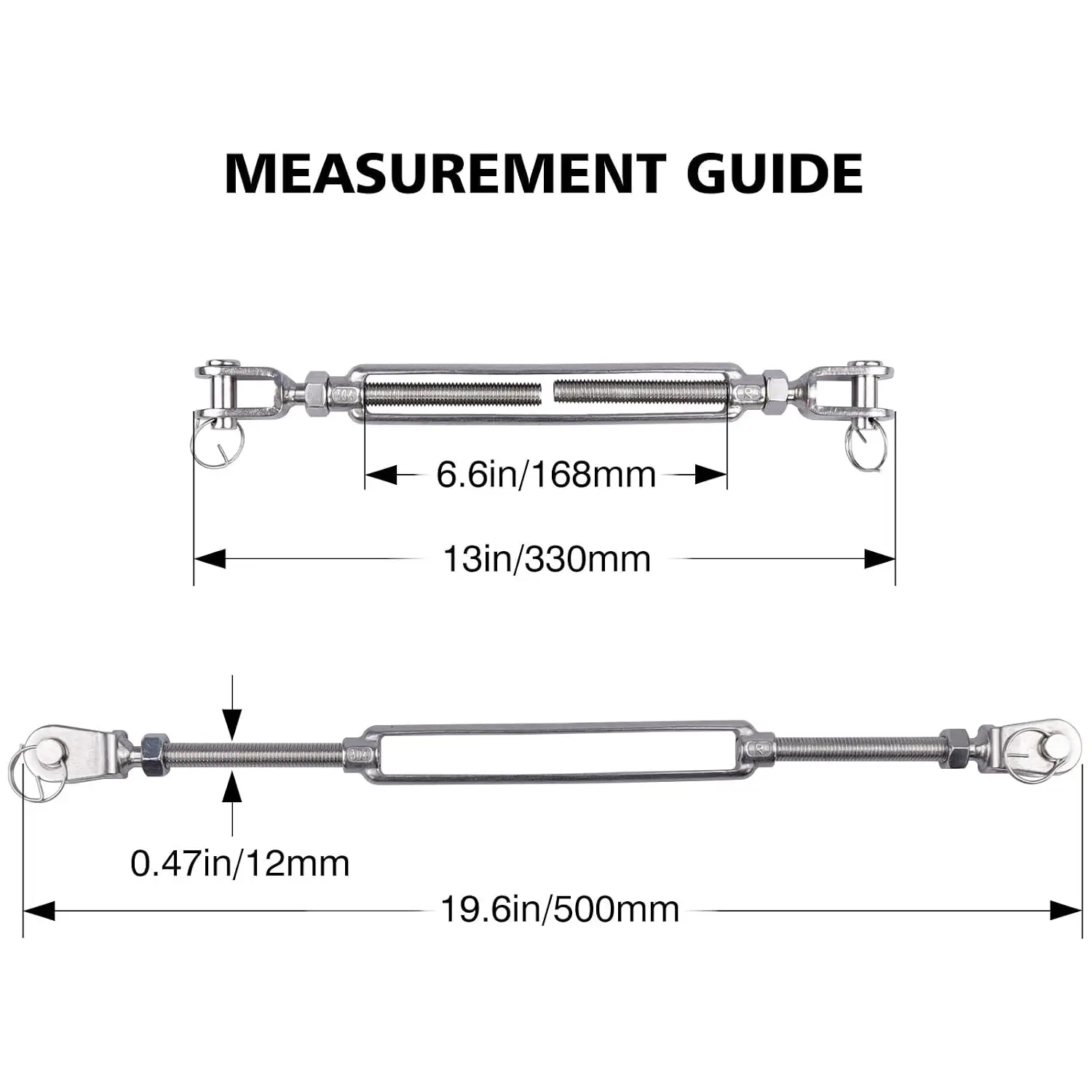4PCS M12 Turnbuckle 1/2 X 6.5 Inch SS Jaw And Jaw 304 Stainless Steel 2200 Lbs Load for Hardware Store