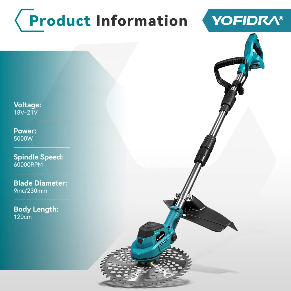 YOFIDRA 9 Inches Brushless Electric Lawn Mower Cordless Foldable Trimmer Garden Pruning Power Tools For Makita Battery Pin