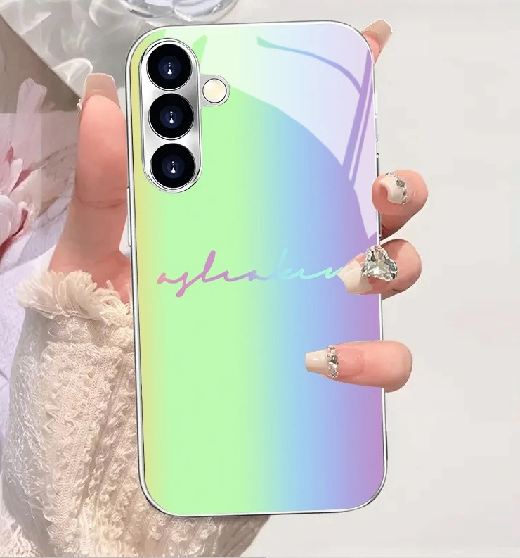 Green and purple gradient electroplated glass phone case for Samsung GalaxyS26 S25 S24 S23 S22 S20 FE/Ultra/Plus anti drop Cover