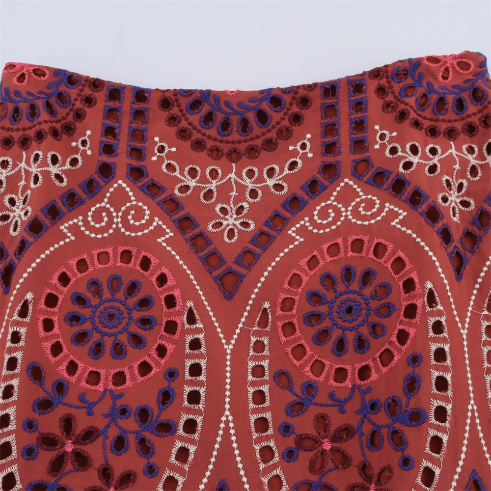 UNIZERA Women's Fashion Hollow Embroidered Round Neck Sleeveless Top Summer New High Waist A-line Half body Long Dress