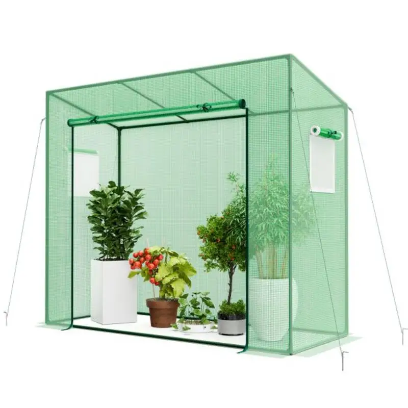 

Outdoor Portable Walk-in Greenhouse with PE Cover Heavy-Duty Metal Frame Roll-up Zipper Door
