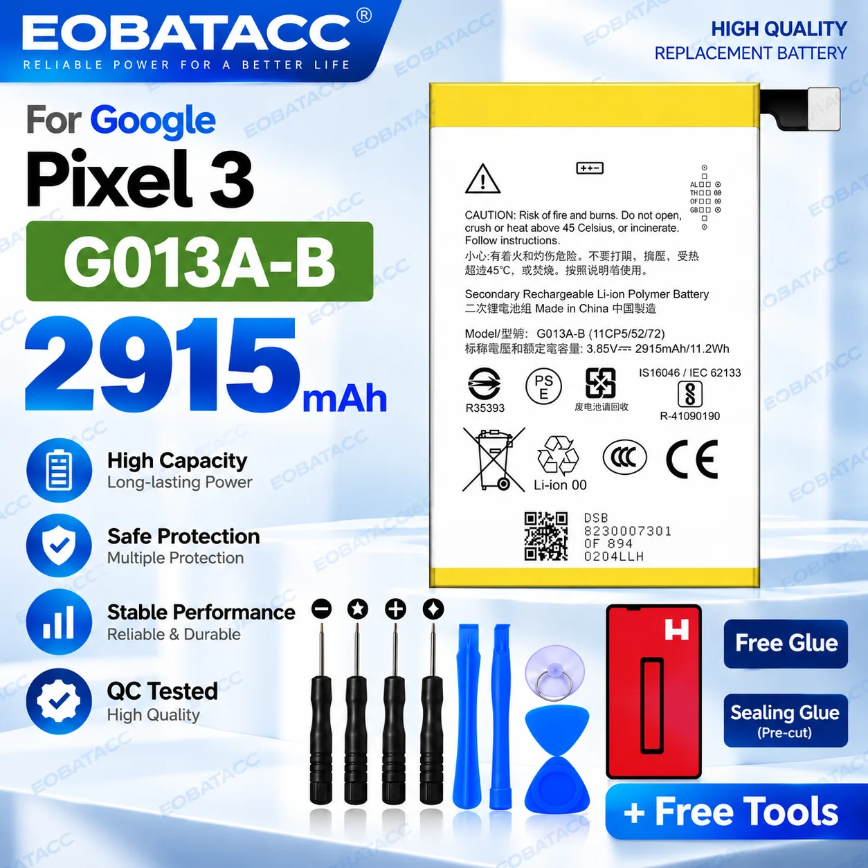 New High Quality Safe Durable G013A-B Battery For Google Pixel 3 Replacement Long Lasting+Free Tools