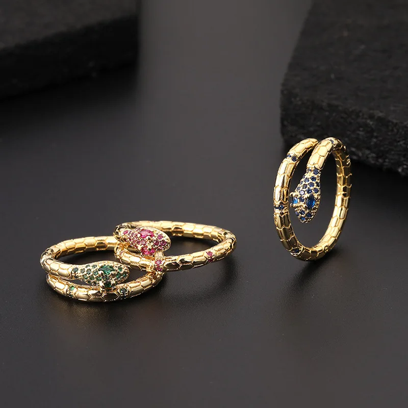 European and American Fashion Retro Hip Hop Personalized Colorful Snake Ring Adjustable Copper Gift Women\'s Jewelry Ring 2023