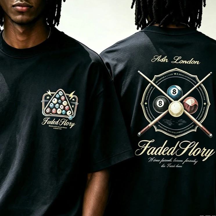 Vintage Billiards T Shirt for Men Retro London Pool Club Double Sided Graphic Tee Casual Cotton Streetwear Top Y2k Top Harajuku