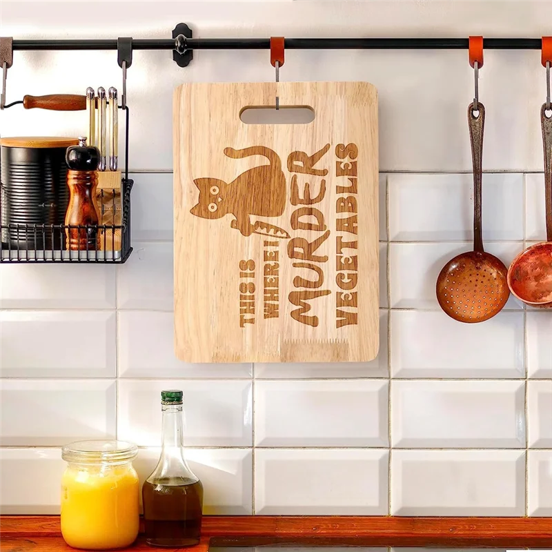 Funny Black Cat Cutting Board This is Where I Murder Vegetable Wooden Food Serving Tray Dethawing Engraved Vegan HY
