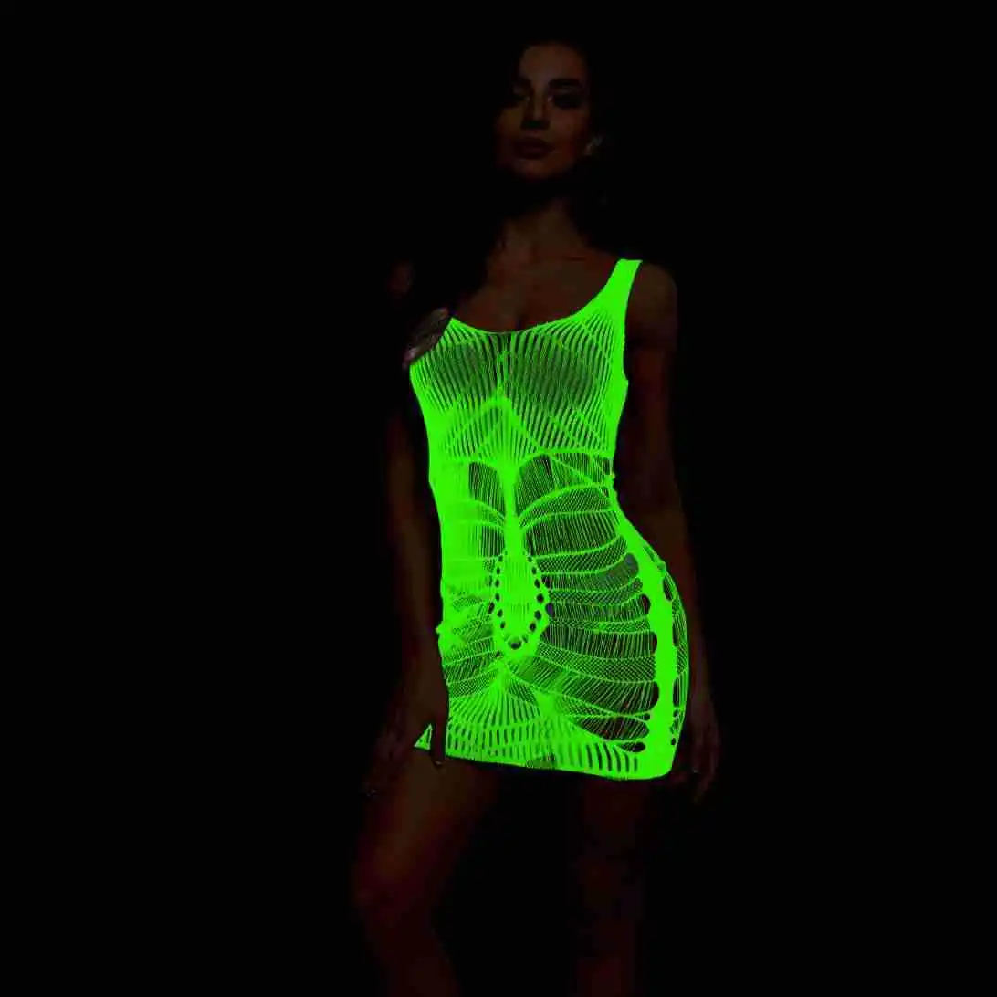 Sorbern 2 Pieces Sexy Women Fishnet Backless Dress White Luminous Pencil Mini Dress Night Club Dance Dress Beatchwear Lingerie