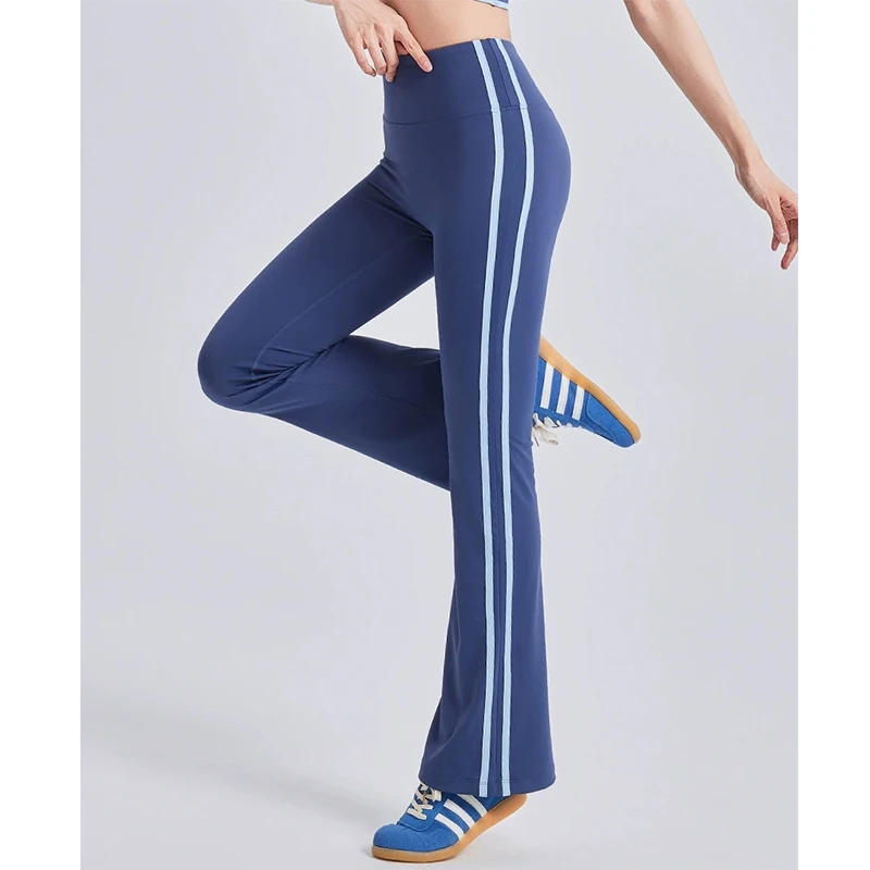 Women New Striped High Waist Yoga Pants Running Workout Butt Lifting Fitness Pants Naked Feeling Stretchy Flared Leggings
