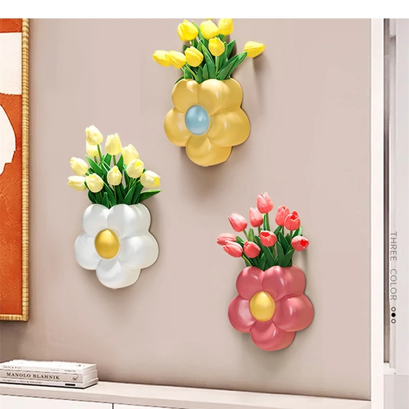 3D Flower Shaped Wall Mounted Vase Resin Living Room Decoration Arrangement Art Aesthetic
