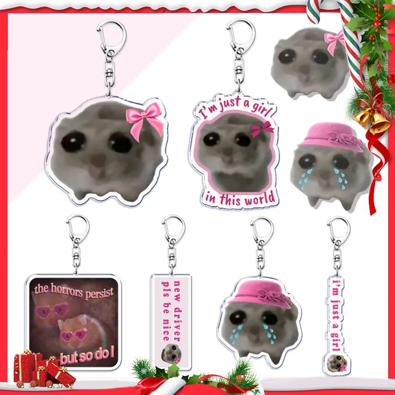 Fun Meme Im Just A Girl Sad Hamster Key, JOKeychains, Ring for Accessrespiration, Bag, Funny Pendant Keyring, Jewelry, Christmas Gifts