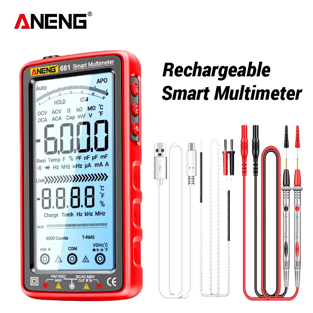 ANENG 681 Multimeter Rechargable Digital Professional Non-contact Voltage Tester AC/DC Voltage Meter Touch Screen Current Tester