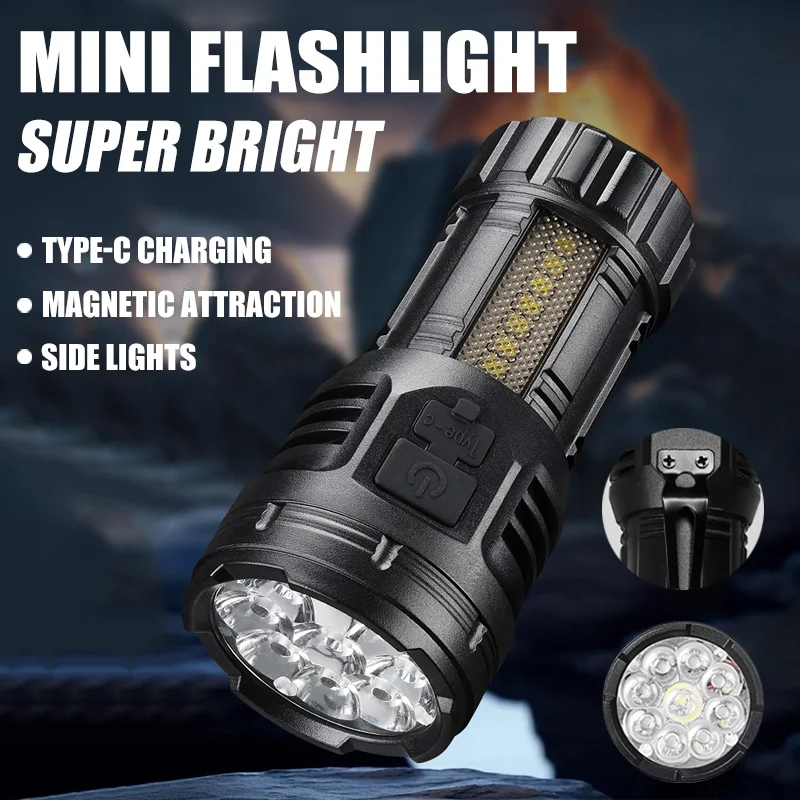

LED Strong Light Flashlight Rechargeable Multifunctional Magnetic Work Light Super Bright Side Light Outdoor Camping Torch