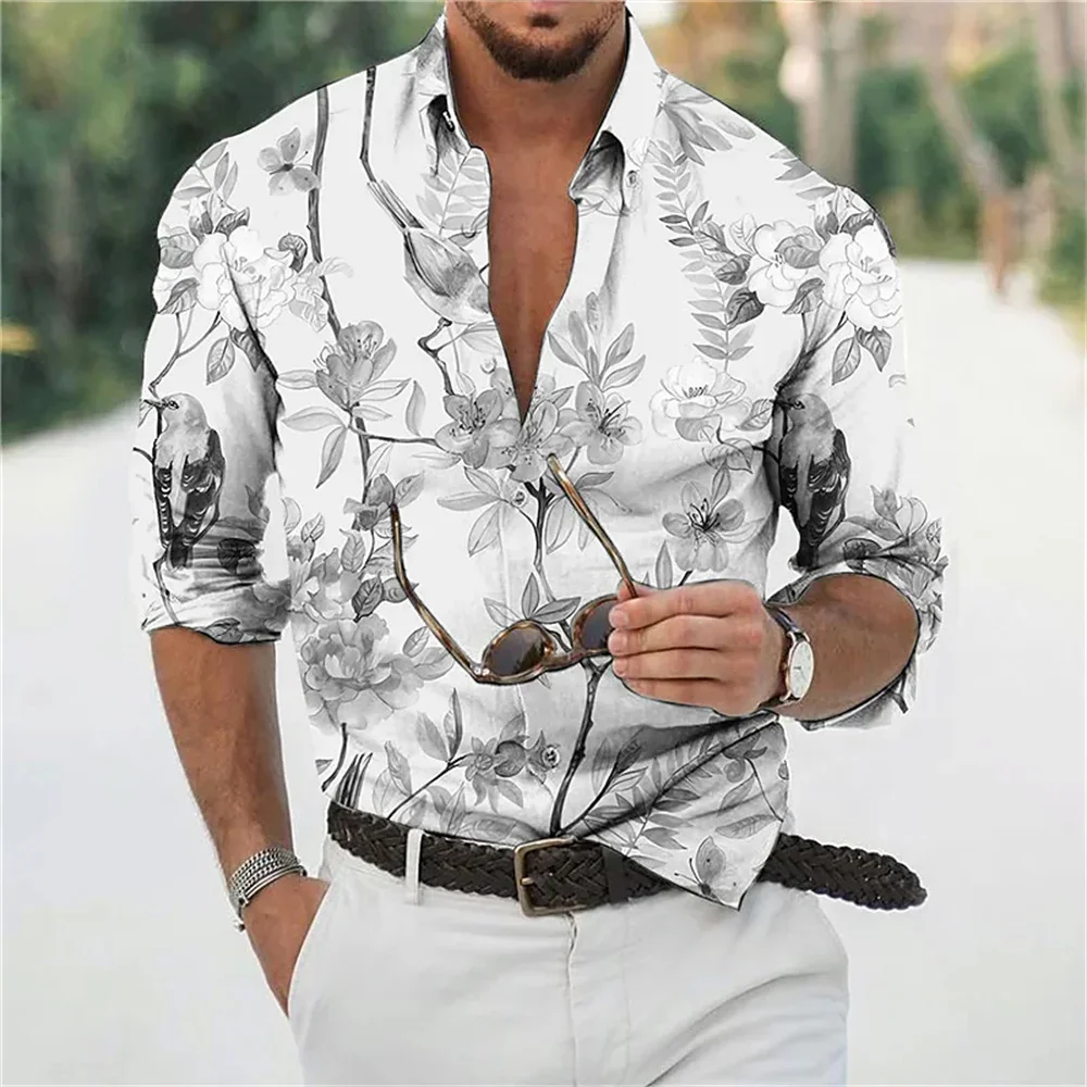 Spring Fashion Social Men's High Quality Long sleeved Single breasted Printed Shirt New Men's Street Designer Clothing Top 2023