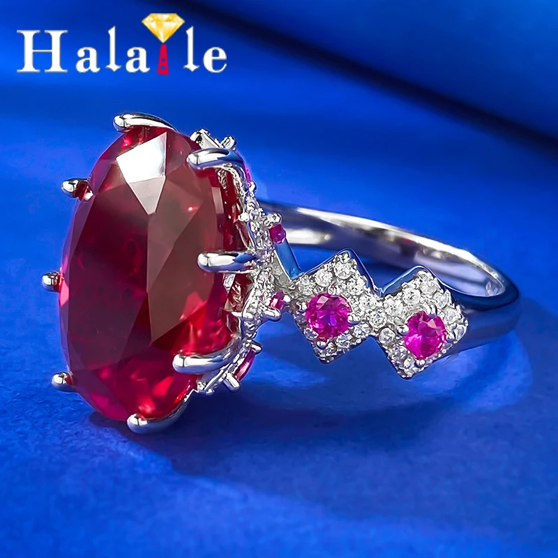 

Halaile Real S925 Sterling Silver Ruby Zircon High Carbon Diamond Ring Classic Fine Jewelry Luxury Party Birthday Gift for Women