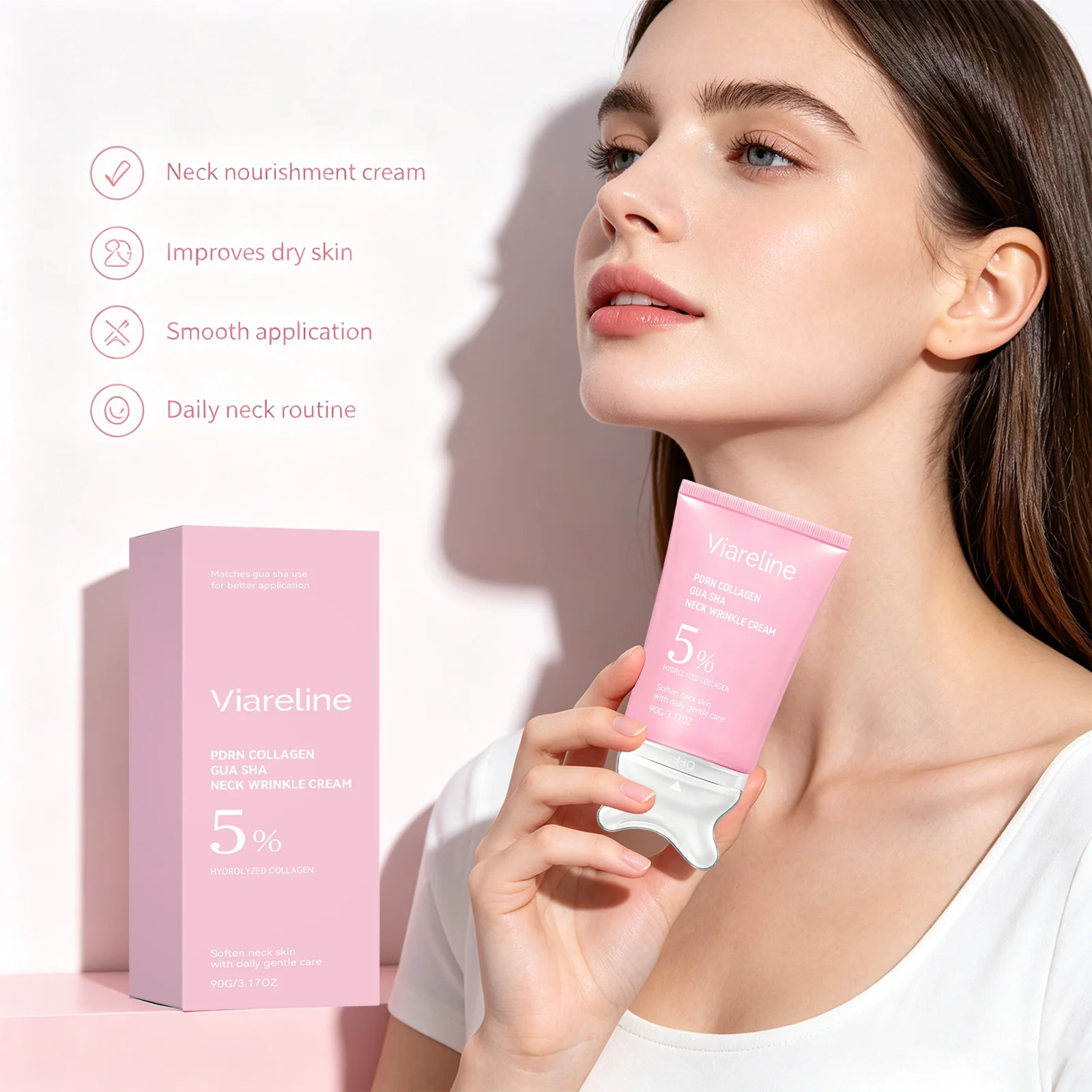 PDRN Collagen Neck Wrinkle Cream Roller Sculpting Contour Lift Sagging Reduce Double Chin Brighten Dullness Gua Sha Neck Creams