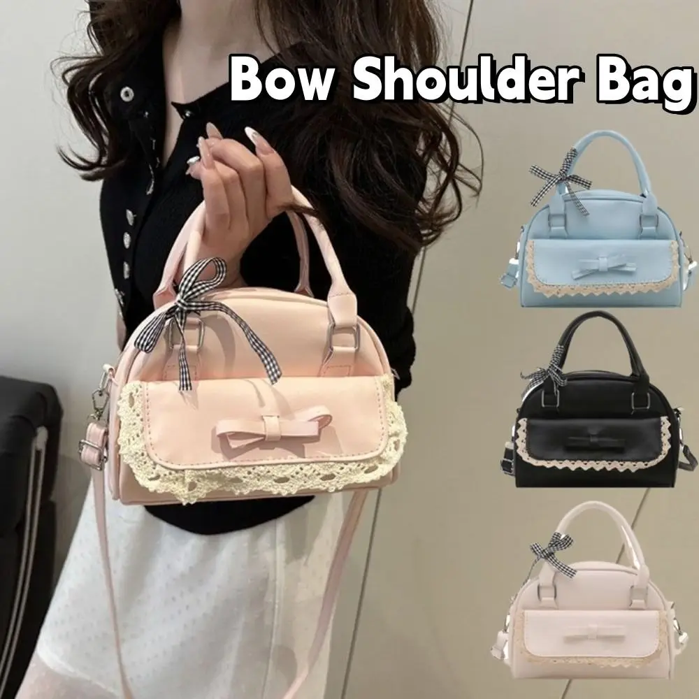 موضة بولي Leather الجلود بوسطن حقيبة يد سستة شريطة من الدانتيل Crossbody البولينج حقيبة الكورية نمط متعدد الوظائف القوس حقيبة كتف المرأة #3