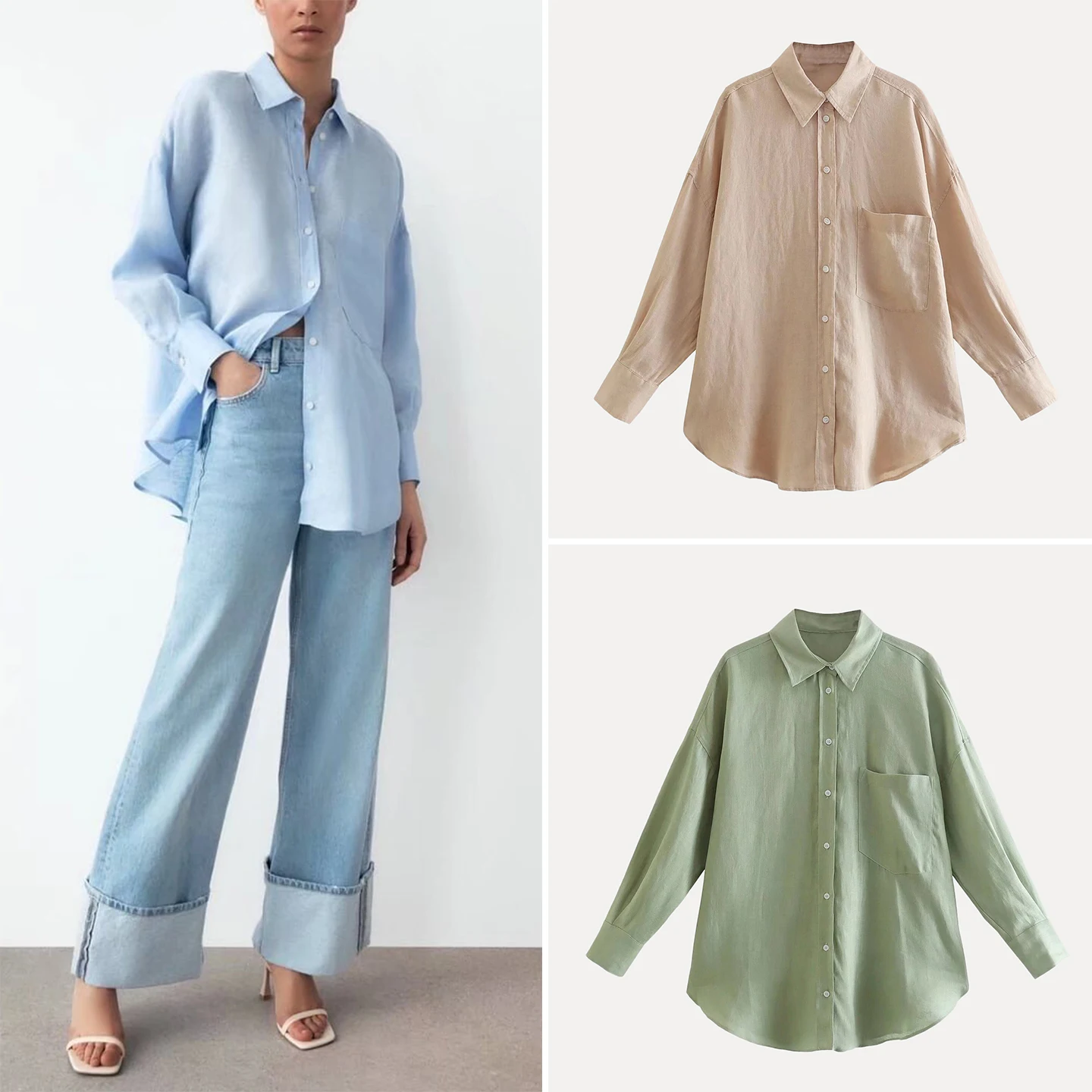 

Casual Sle Linen irt Women's Faion Multi-Color ket Decorated Summer New Arrival Thiened Long Sve Polyester Fiber