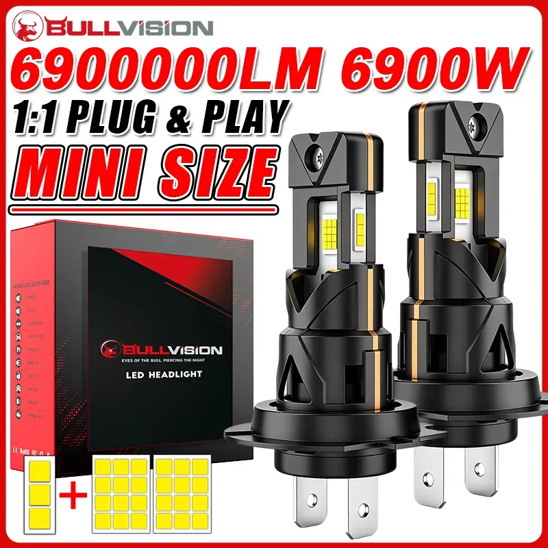 

Bullvision H7 Led Canbus Light 1:1 Mini H7 Car Headlight Plug&Play Auto Lamp 6000K Wireless Fog Light With Turbo Fans 12V 24V