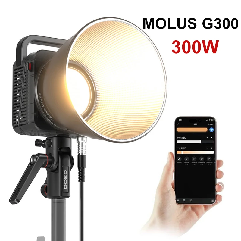 

ZHIYUN MOLUS G300 300W COB LED Light 2700K-6500K Bowens Mount Video Light Bi-color Photography Lighting APP Control