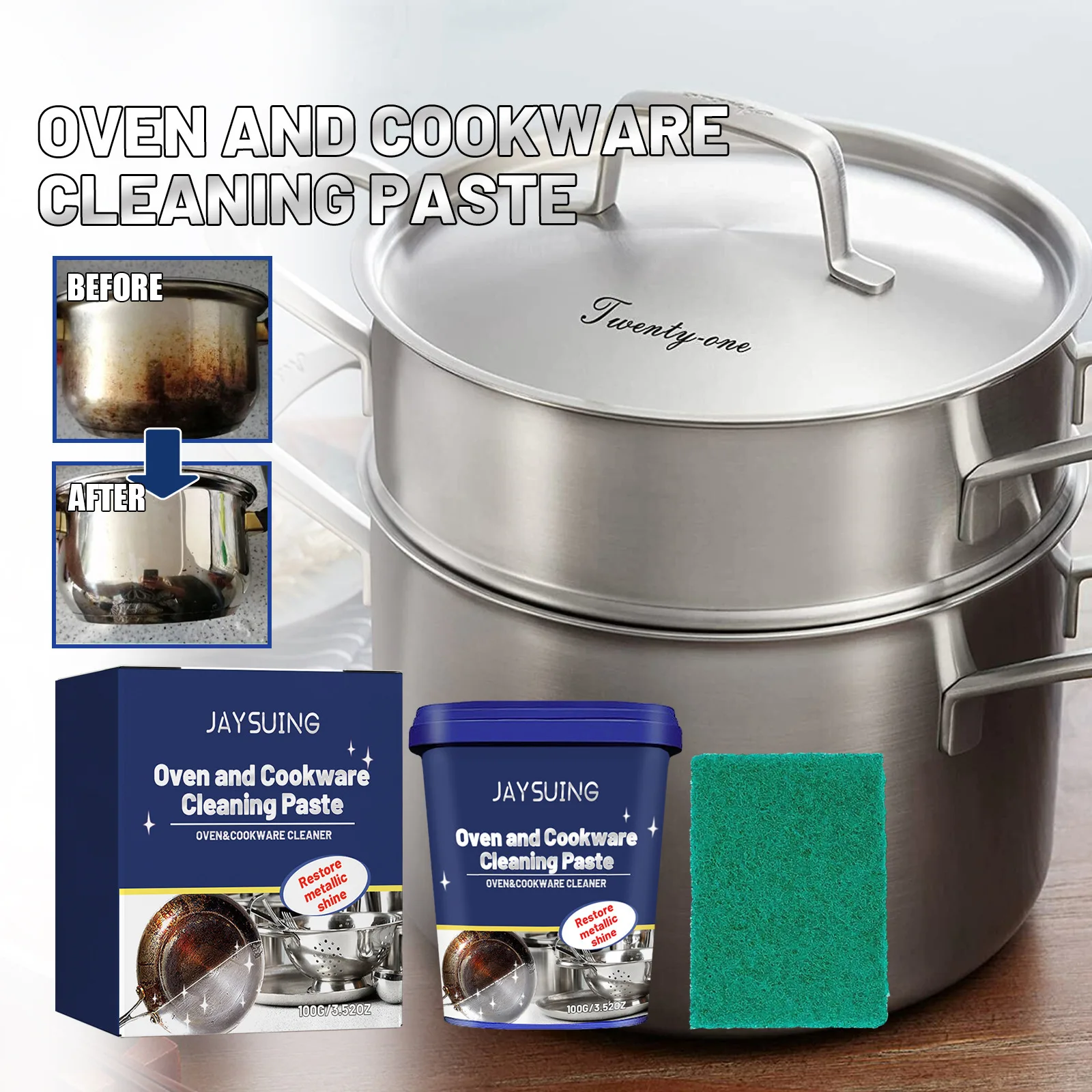 Cookware Cleaning Paste Pot Pan Scale Washing Cookware Polish Cleaner Stainless Steel Scratch Remover Kitchen Rust Remover Cream