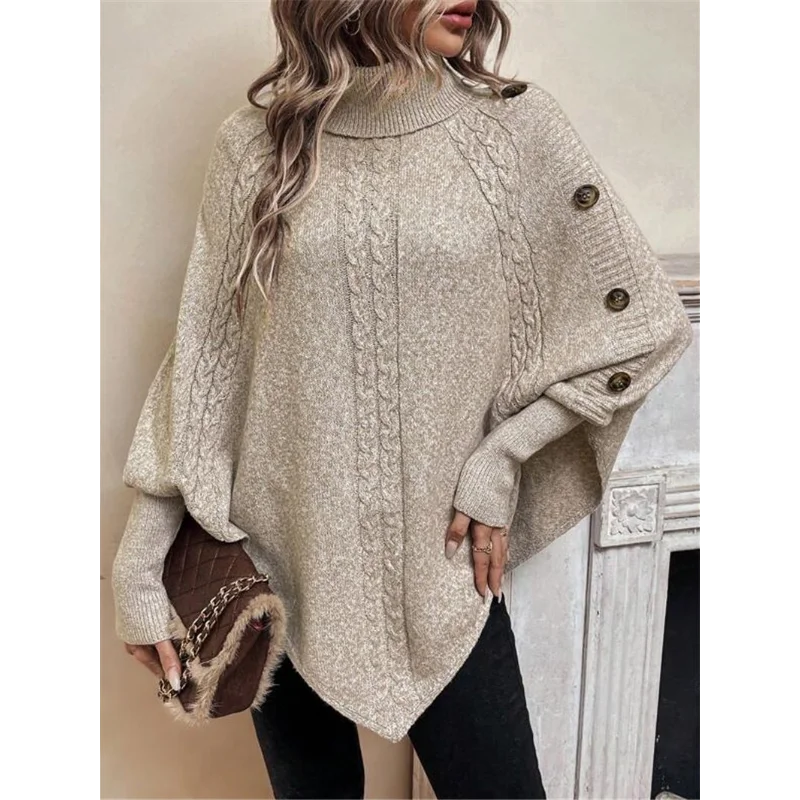 

Осенне-зимняя рубашка с высоким воротником и пуговицами «летучая мышь», свитер, пуловер, топ