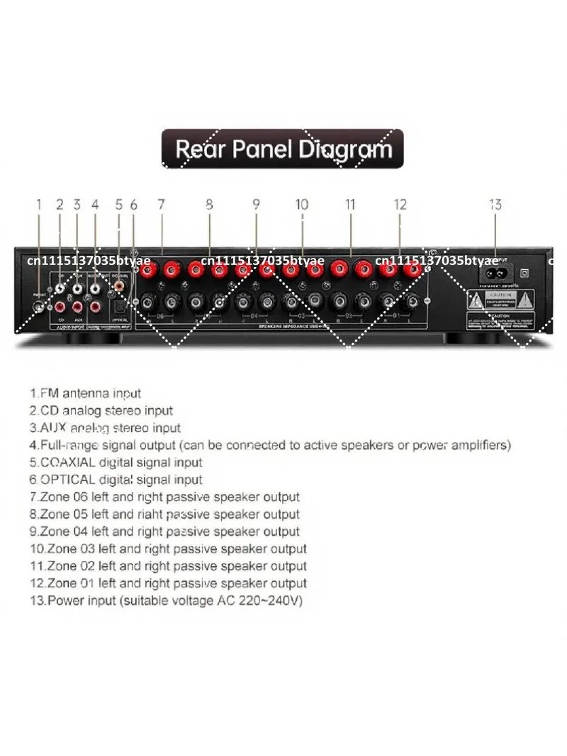 Professional 600W 6-Zones 12-channels Hifi Multi-zone Metal Shell Power Amplifier