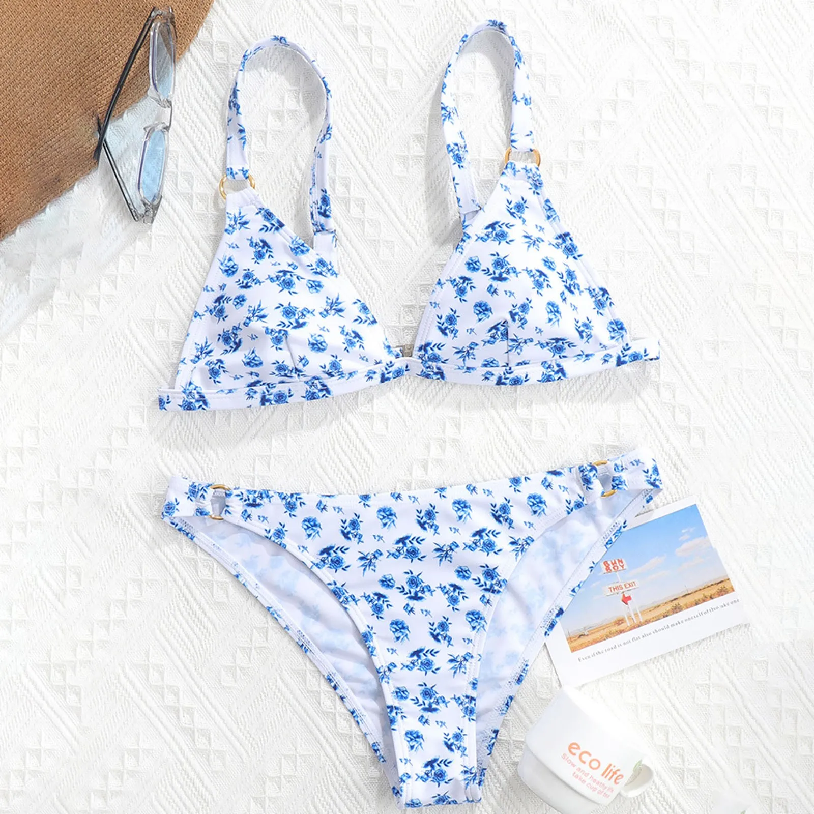 

Women's Bikini Swimsuit Two-piece Printed Low Waist Bottom for Beach Vacation Summer Swimming with Slimming Fit Padded Cups