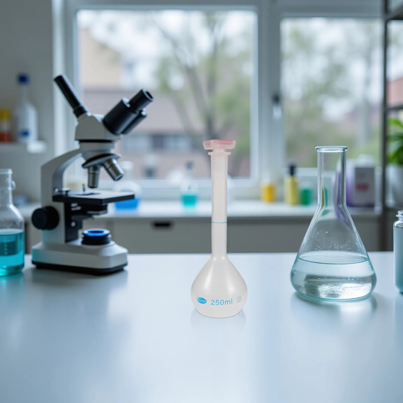 4Pcs Plastic Volumetric Flask Stoppered Clear Lab Measuring Bottle Reusable Break Resistant for School Chemistry Titration
