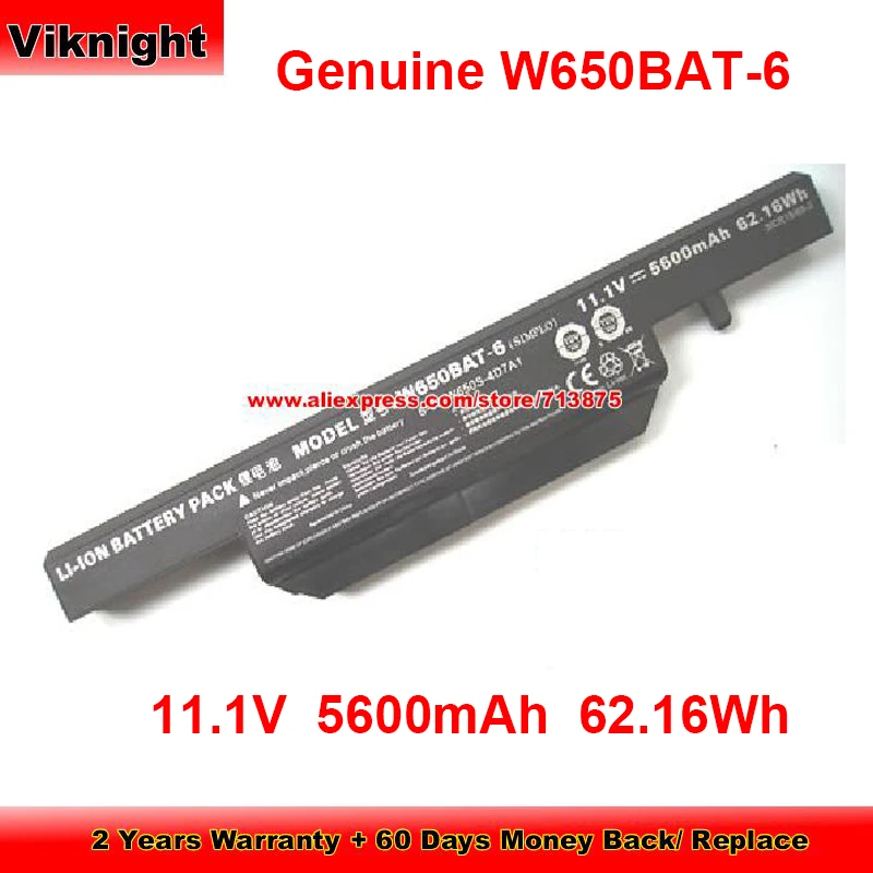 

Genuine W650BAT-6 Battery 6-87-W650S-4D7A1 for Clevo W650DC W650RB W650RN W650RZ W650SC W650SH W670SFQ W670SJQ1 11.1V 5600mAh