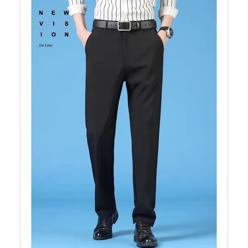 Men's straight leg loose hanging and versatile black suit pants with wide legs and casual pants