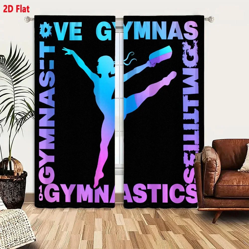 Gymnastics Silhouette Sport Dance Workout Fitness Room Curtain Black Background Curtain Panel