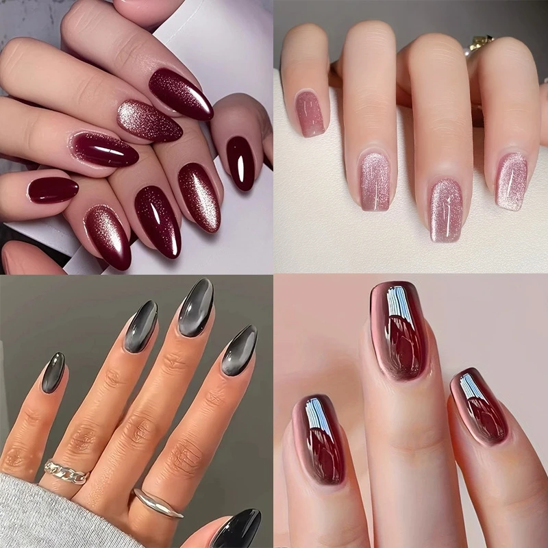 المتقدمة عين القط وهمية مسمار الصحافة على الأظافر بريق مسحوق الشتاء عيد الميلاد قبعة أظافر صناعية سحر وهمية مسمار الفن مانيكير