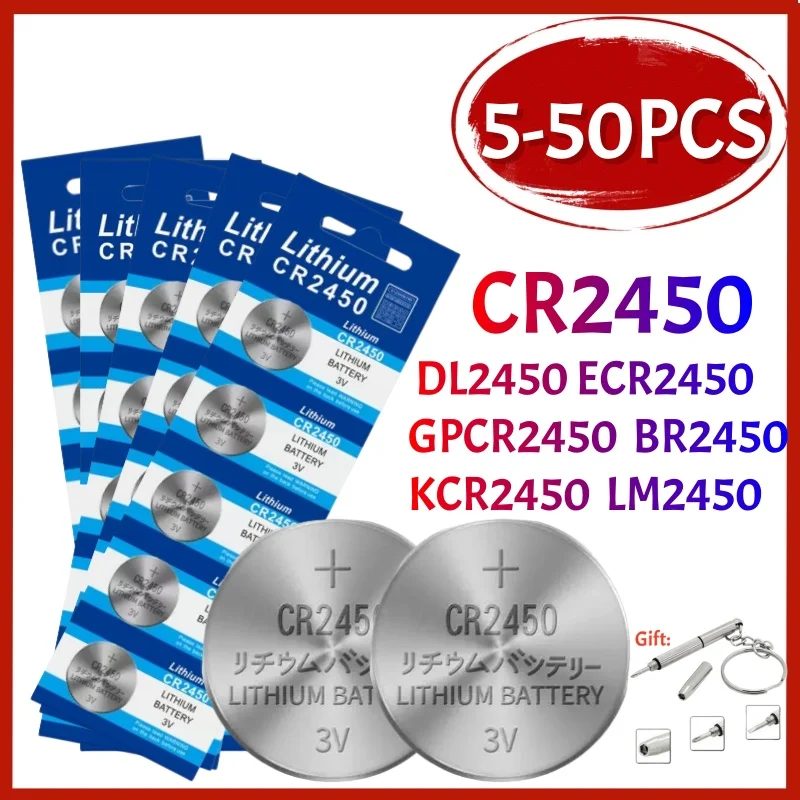 5-50 Uds CR2450 pila de botón cr2450 3V batería de litio baterías de moneda 550mAh capacidad para reloj calculadora coche de juguete remoto