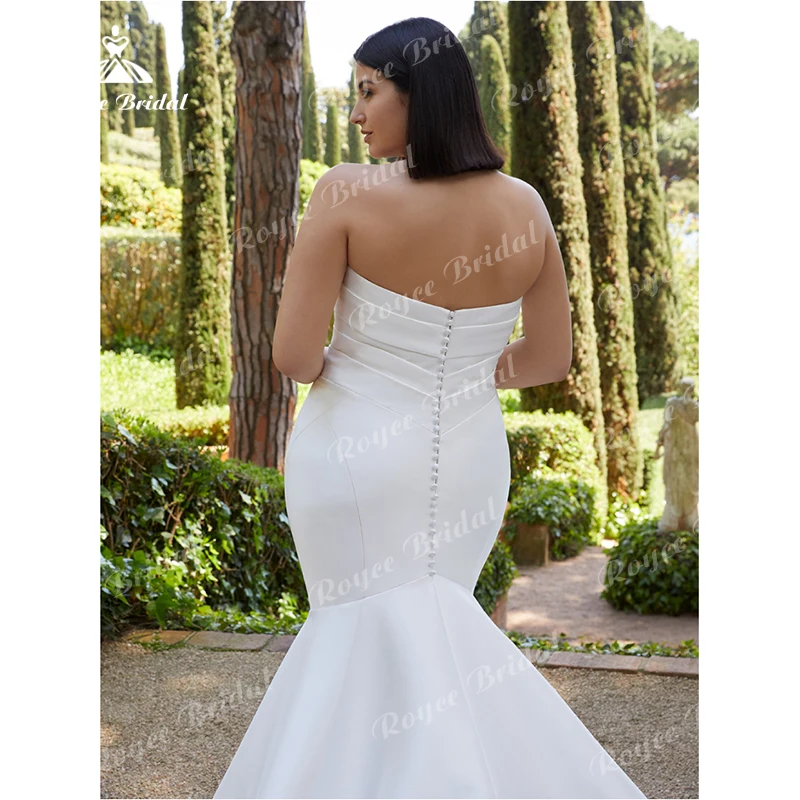 Robe de Mariée Sirène en Satin pour Femme, Simple, Sexy, Col en V, lèvent, Plis, Balayage, Grande Taille