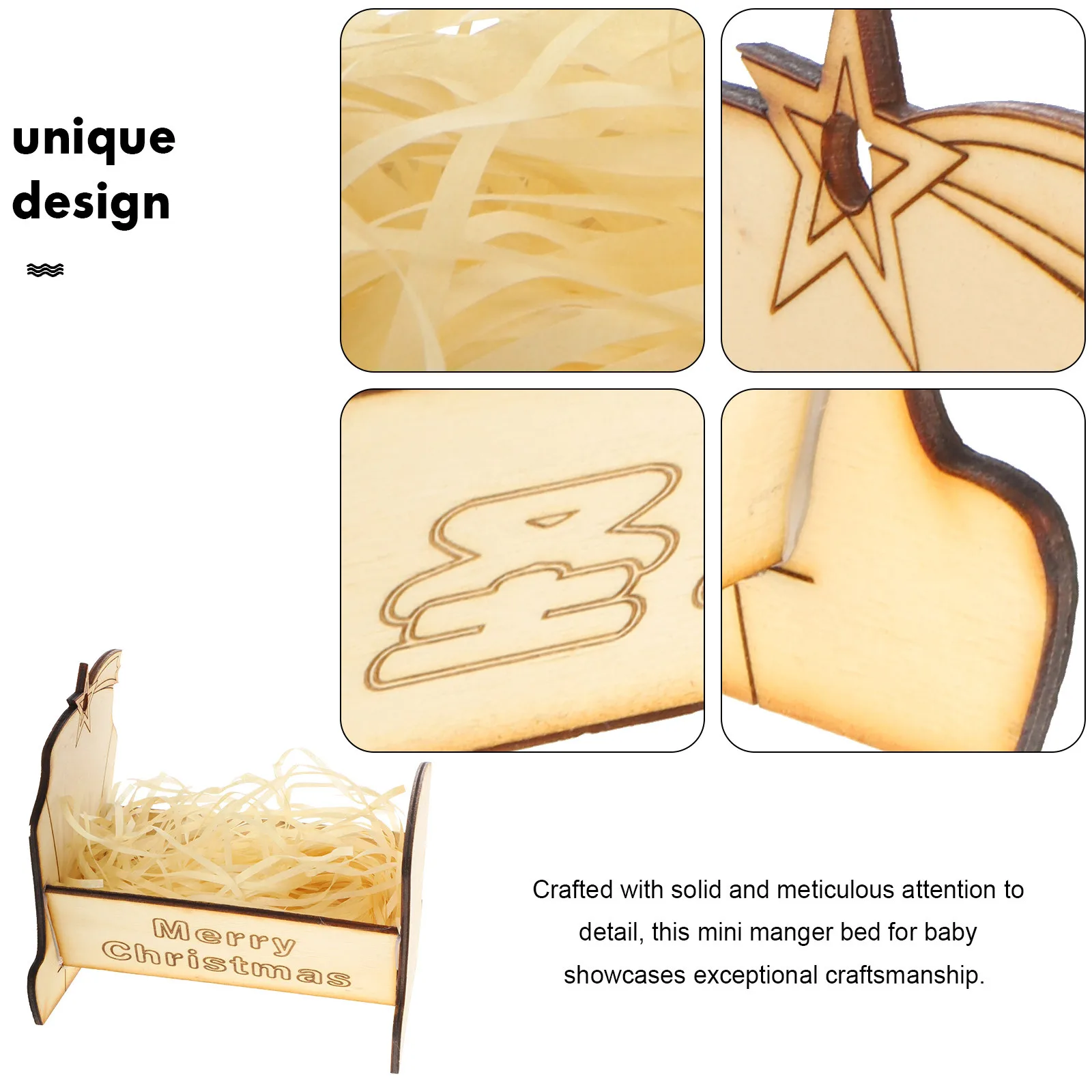 

Mini Wood Carved Nativity Scene Jesus Manger Bed Solid Wood Nativity Landscape Decoration Mini Wooden Manger Ornament