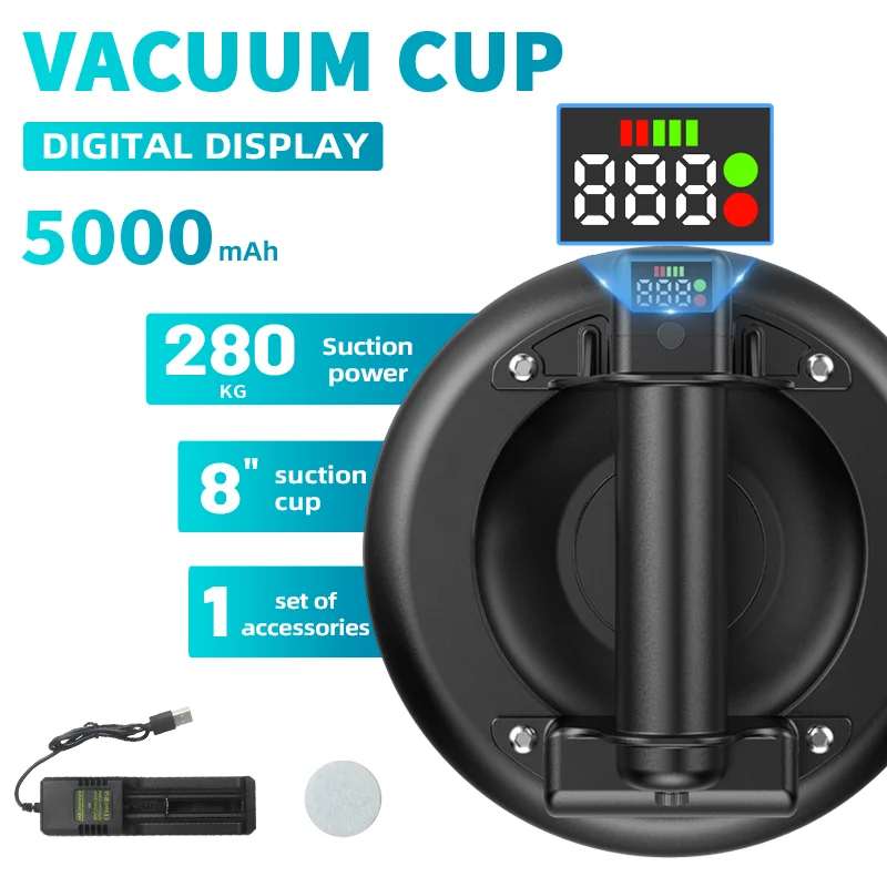 8 Inch 280kg LED Loading Capacity Air Pump Electric Vacuum Suction Cup Heavy Duty Vacuum Spreader Tile Adsorption Glass Lifting