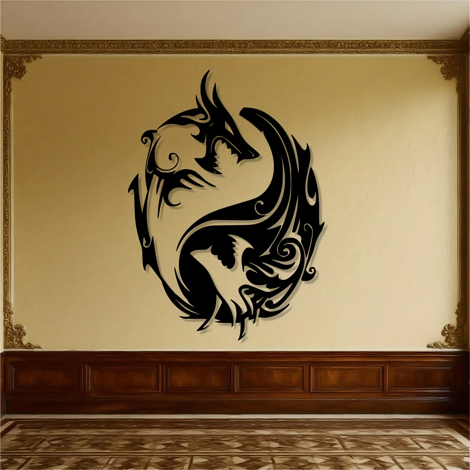 CIFBUY Metal Wall Art, Asian Mythical Dragon 2D Flat Iron Hanging Sculpture, Laser‑Cut Rustproof Wall Ornament