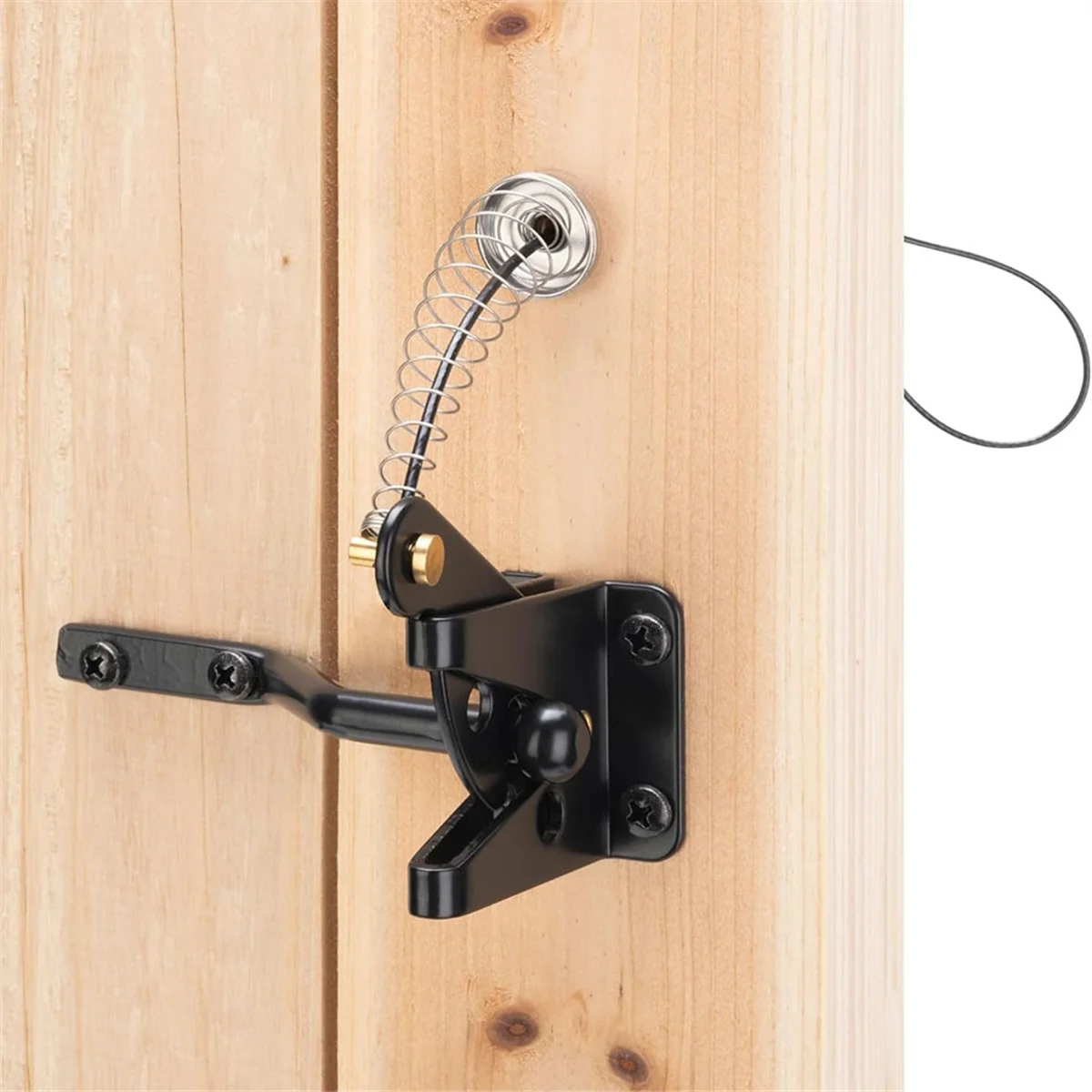 

Self Locking Gate Latch for Wooden Fence Heavy Duty, Steel Spring Cable Pull String Gate Hardware Gate Lock for Garden