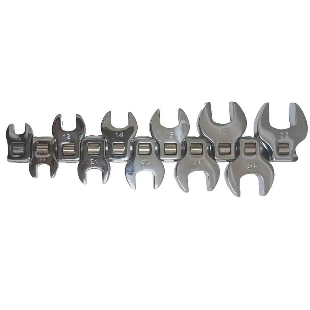 11 Pcs 3/8 Inch Drive Crow Foot Wrench Set 10 to 22mm Metric Chrome Plated Crowfoot Wrench