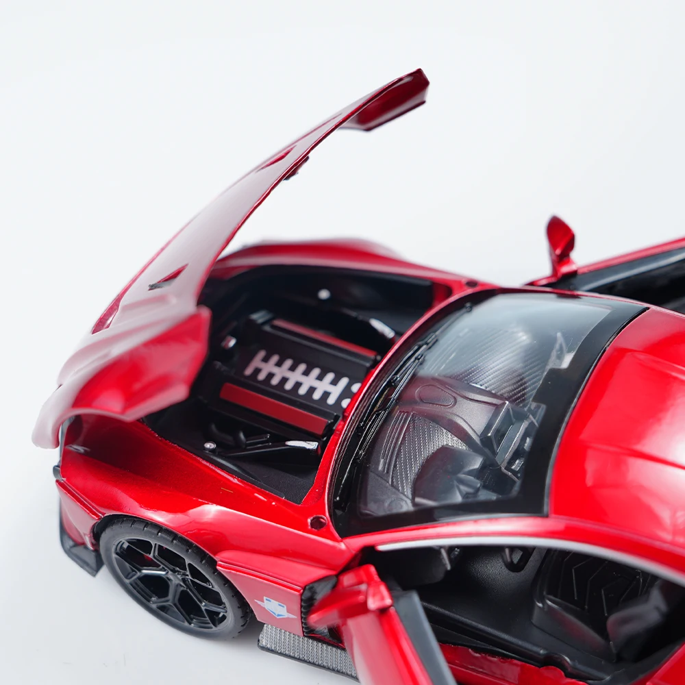 Modelo de carro de brinquedo de liga de quatro portas vermelho legal em escala 1:2, tem uma função pull-back e vai correderá! Música leve integrada, detalhes requintados, cheio de textura, é adequado para exibição, é uma ótima escolha para fãs de carros para coletar e presentes!