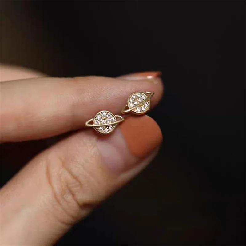 925 Sterling Silver Plated gold Zircon Planet Earrings for Women Korea Exquisite High Quality Gift Jewelry